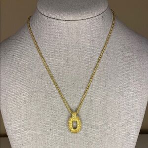 Christian Dior Goldtone Metal and Rhinestone Circle Pendant Necklace (16in)